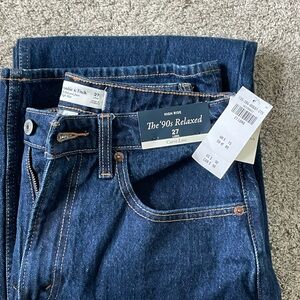 Abercrombie & Fitch Women’s Curve Love Dark Blue Relaxed Jeans